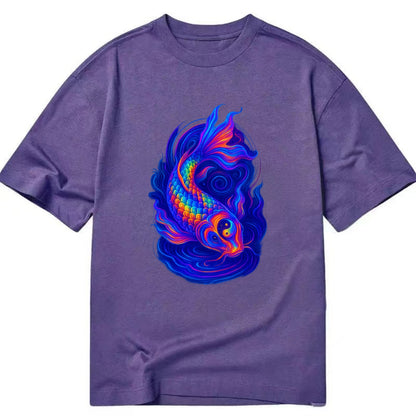 Sacred koi with scales reflecting rainbow prisms, yin-yang patterns in cosmic - Classic T-shirt - Purple