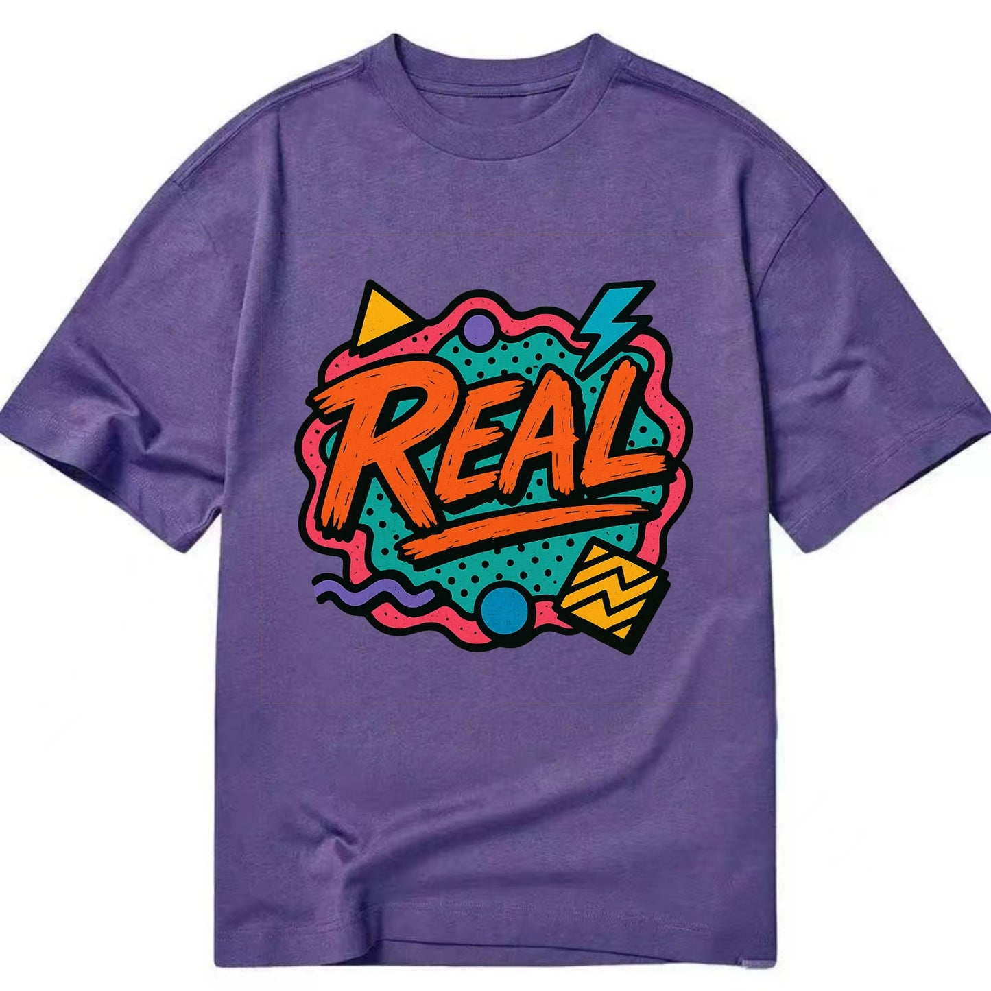 Imperfect brush strokes spelling "Real" - authenticity over perfection, raw and - Classic T-shirt - Purple