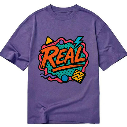 Imperfect brush strokes spelling "Real" - authenticity over perfection, raw and - Classic T-shirt - Purple
