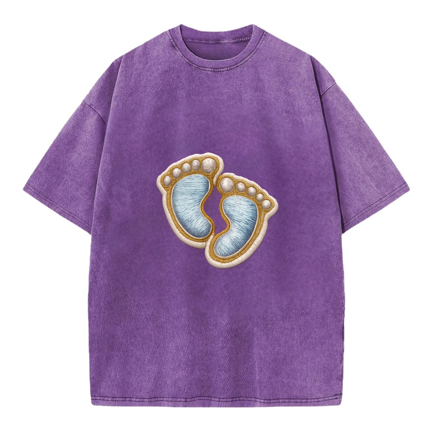 BABY FOOTPRINTS - tiny feet in pink or blue , newborn - Vintage T-shirt - Purple