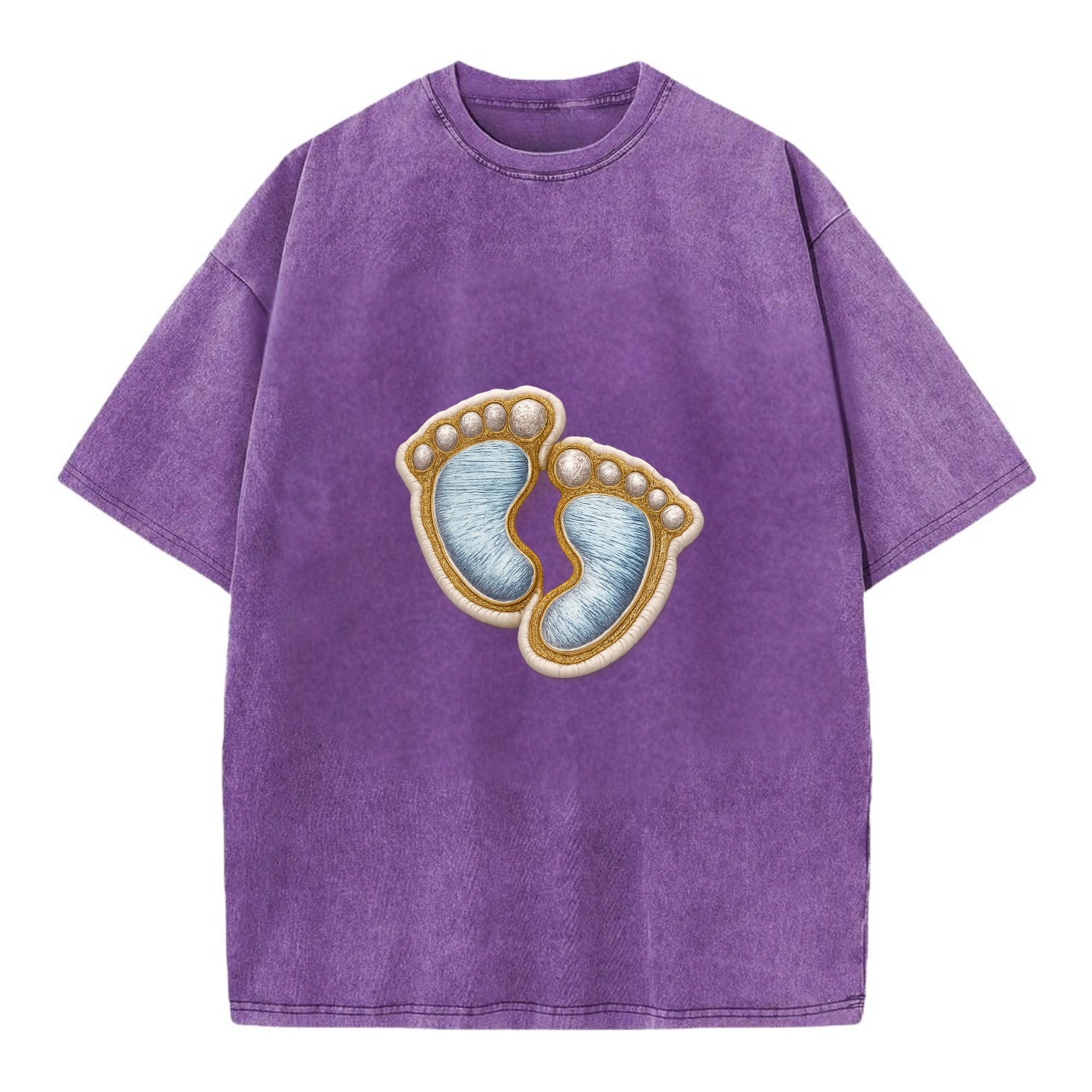 BABY FOOTPRINTS - tiny feet in pink or blue , newborn - Vintage T-shirt - Purple