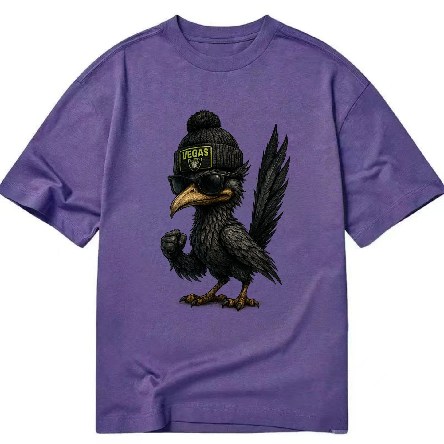 Vegas Roadrunner wearing Raiders beanie with neon patch and wayfarer sunglasses - Classic T-shirt - Purple