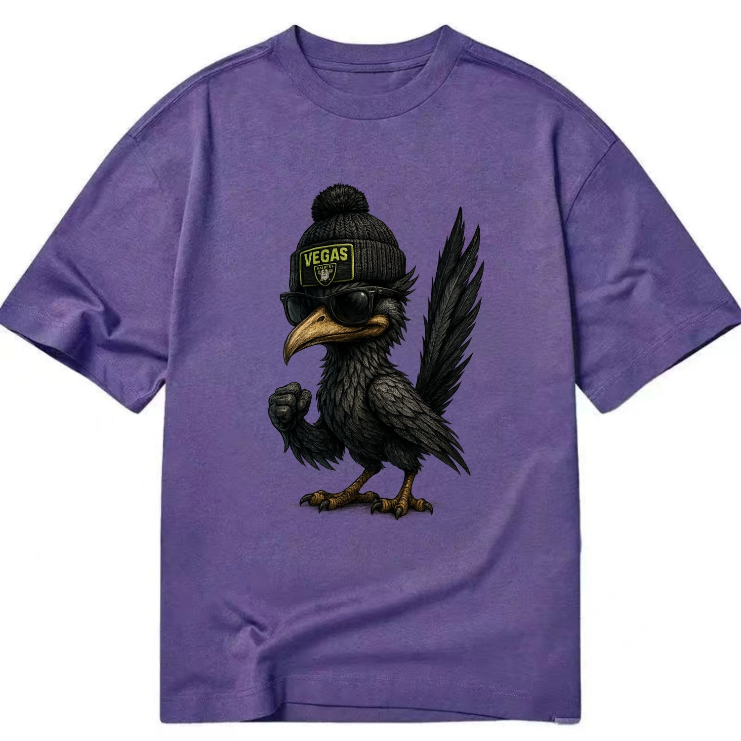 Vegas Roadrunner wearing Raiders beanie with neon patch and wayfarer sunglasses - Classic T-shirt - Purple
