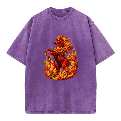 VICTORY BLAZE | Triumphant rearing horse in flames | Achievement celebration | - Vintage T-shirt - Purple