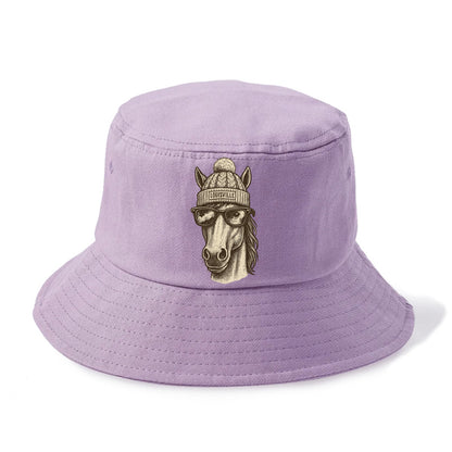 Kentucky Thoroughbred Horse wearing Louisville beanie with pom pom and wayfarer - Bucket Hat - Purple