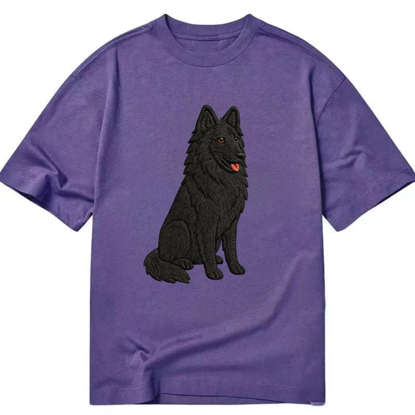 Belgian Sheepdog - Black long-haired embroidered pose - Classic T-shirt - Purple