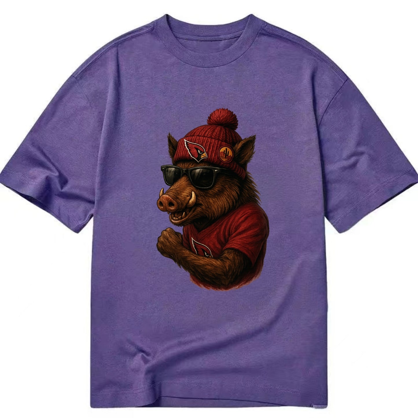 Arizona Javelina wearing Cardinals beanie with desert patch and wayfarer - Classic T-shirt - Purple