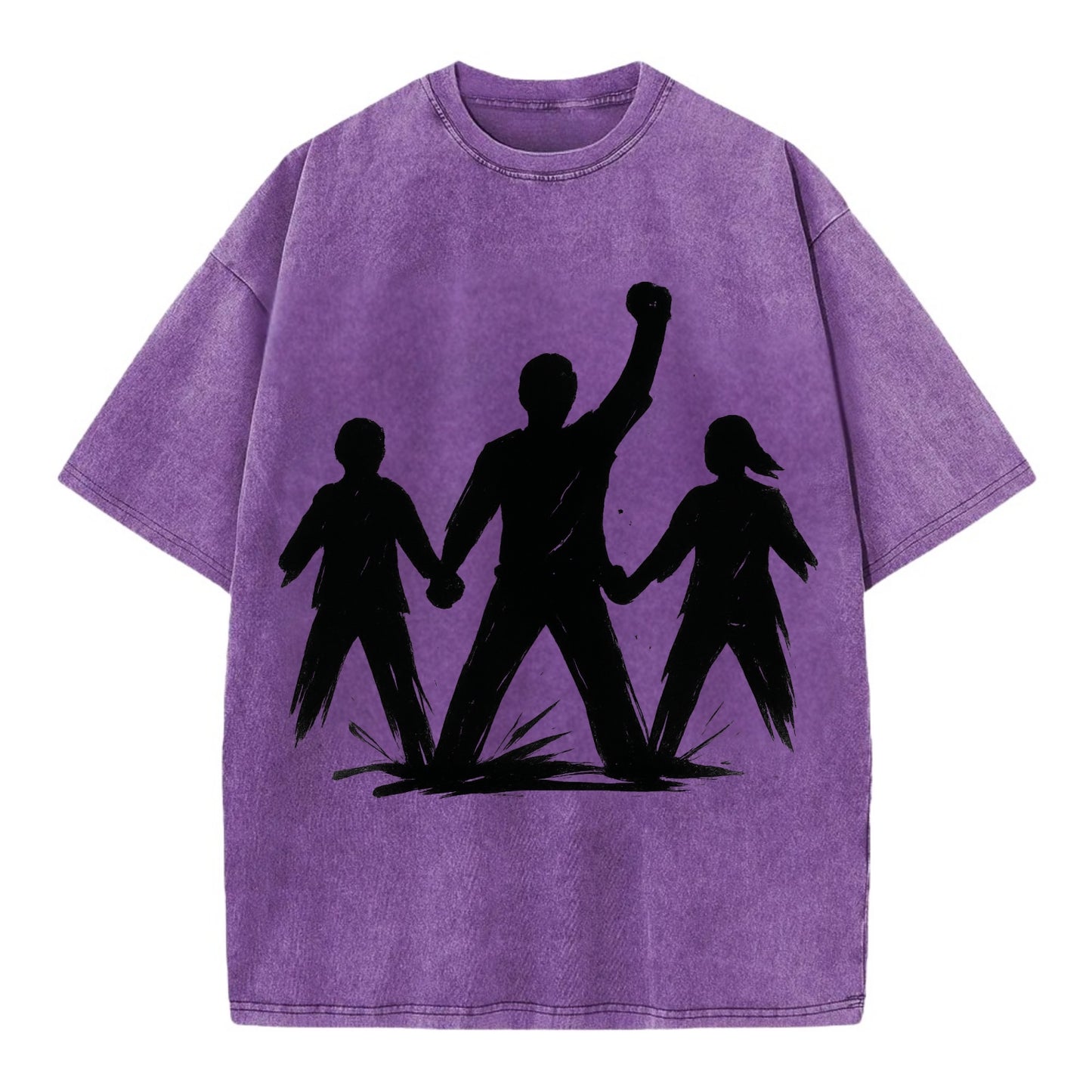 Human chain formation - unity and protection ink brushwork - Vintage T-shirt - Purple