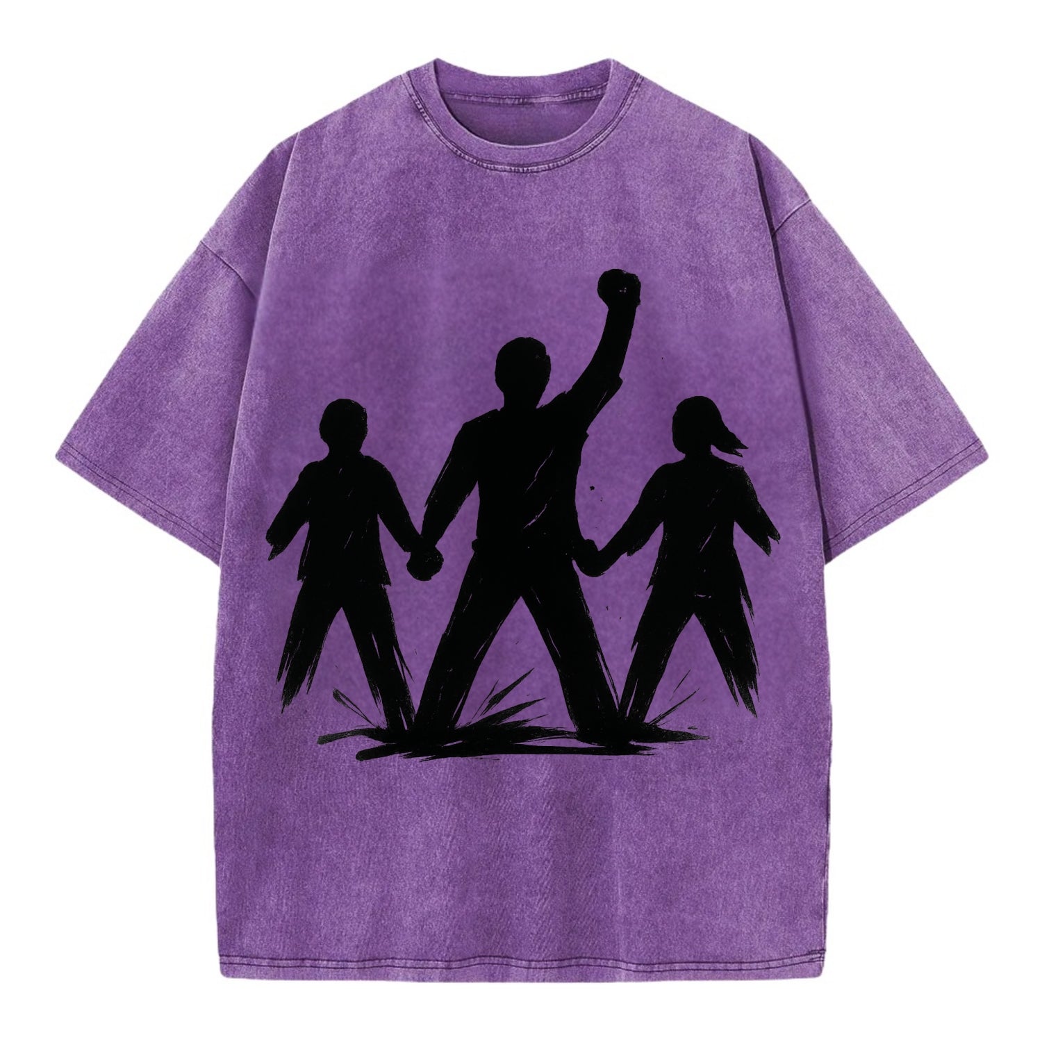 Human chain formation - unity and protection ink brushwork - Vintage T-shirt - Purple