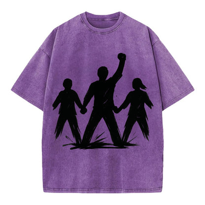 Human chain formation - unity and protection ink brushwork - Vintage T-shirt - Purple