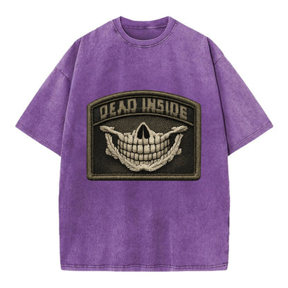 DEAD INSIDE SMILE - skeleton smile in white , dark humor - Vintage T-shirt - Purple