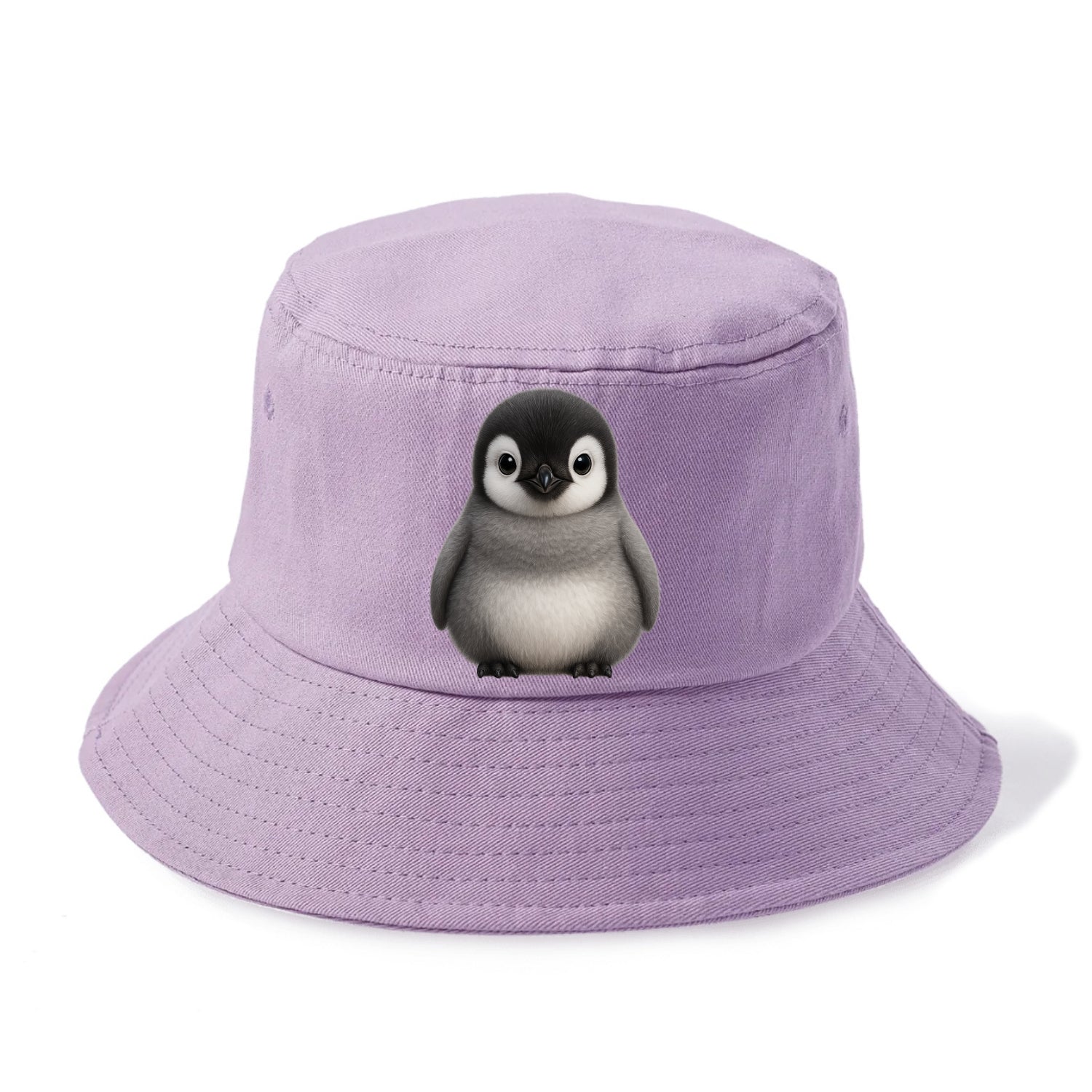 Baby Adelie Penguin - black and white, round body, curious eyes, front-facing, classic - Bucket Hat - Purple