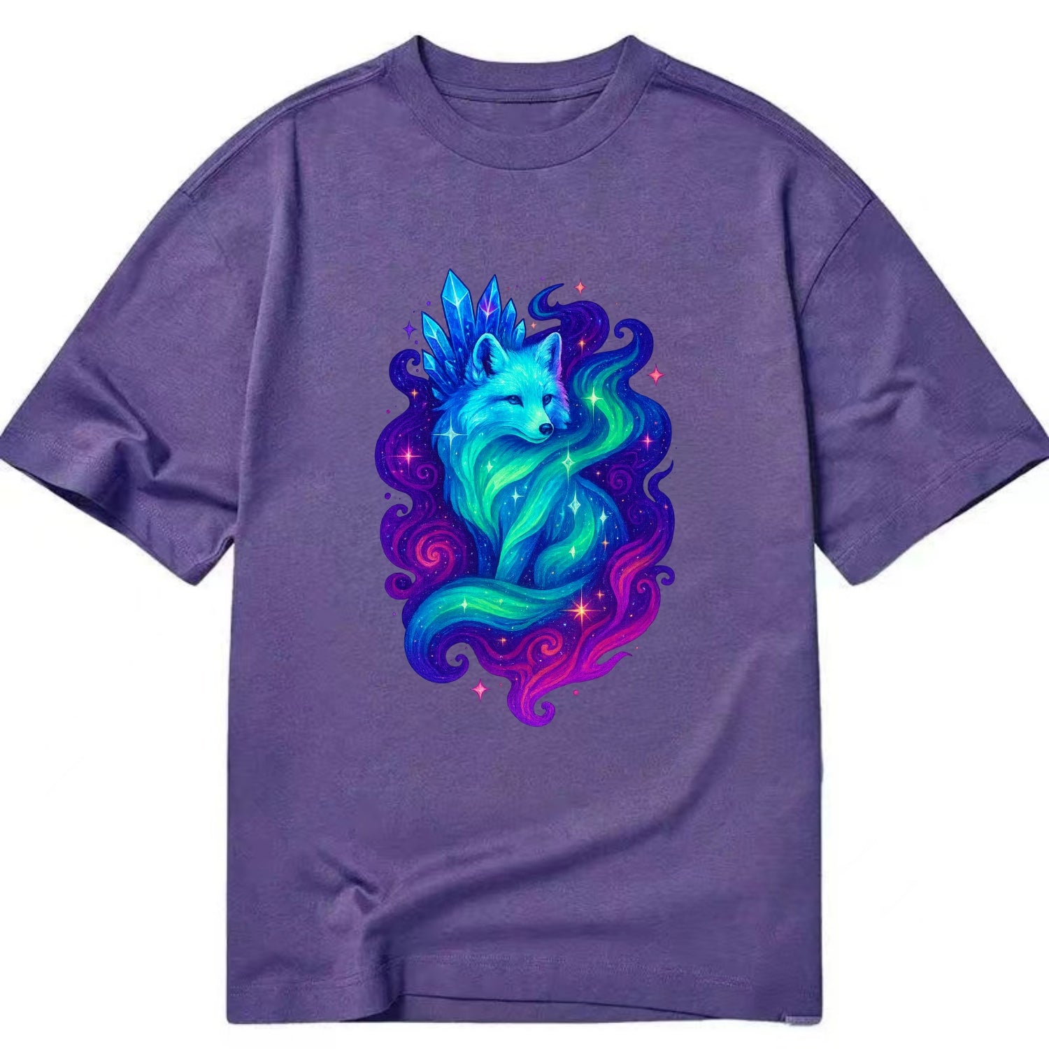 Ethereal arctic fox with fur that transforms into crystal formations, northern - Classic T-shirt - Purple