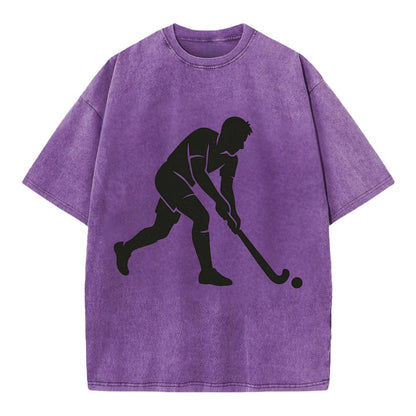 Field hockey player striking the ball - Vintage T-shirt - Purple