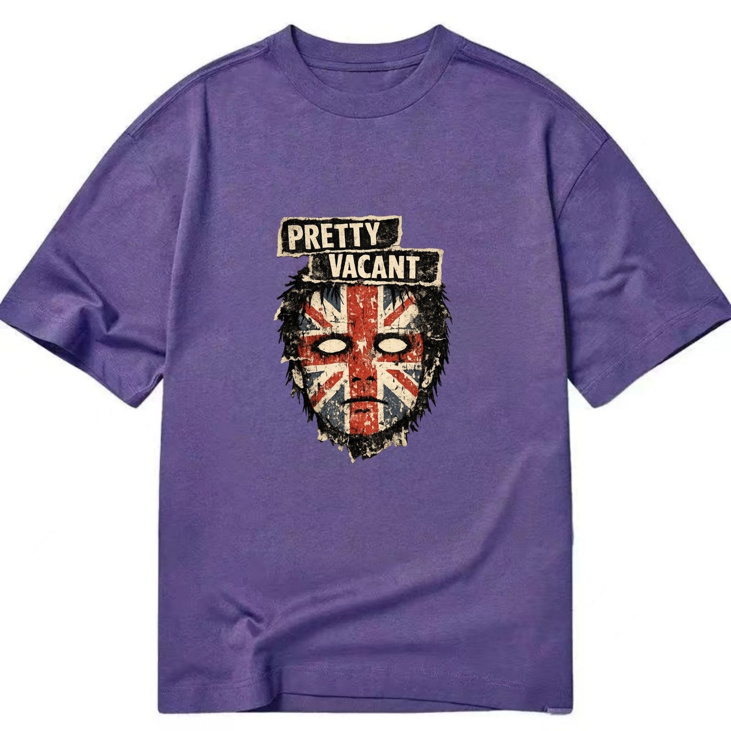 PRETTY VACANT | Blank stare Union Jack face | Empty expression | Punk nihilism | - Classic T-shirt - Purple