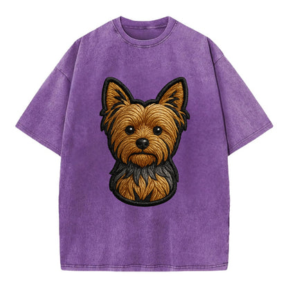 Yorkshire Terrier - Modern tiny dog logo - Vintage T-shirt - Purple
