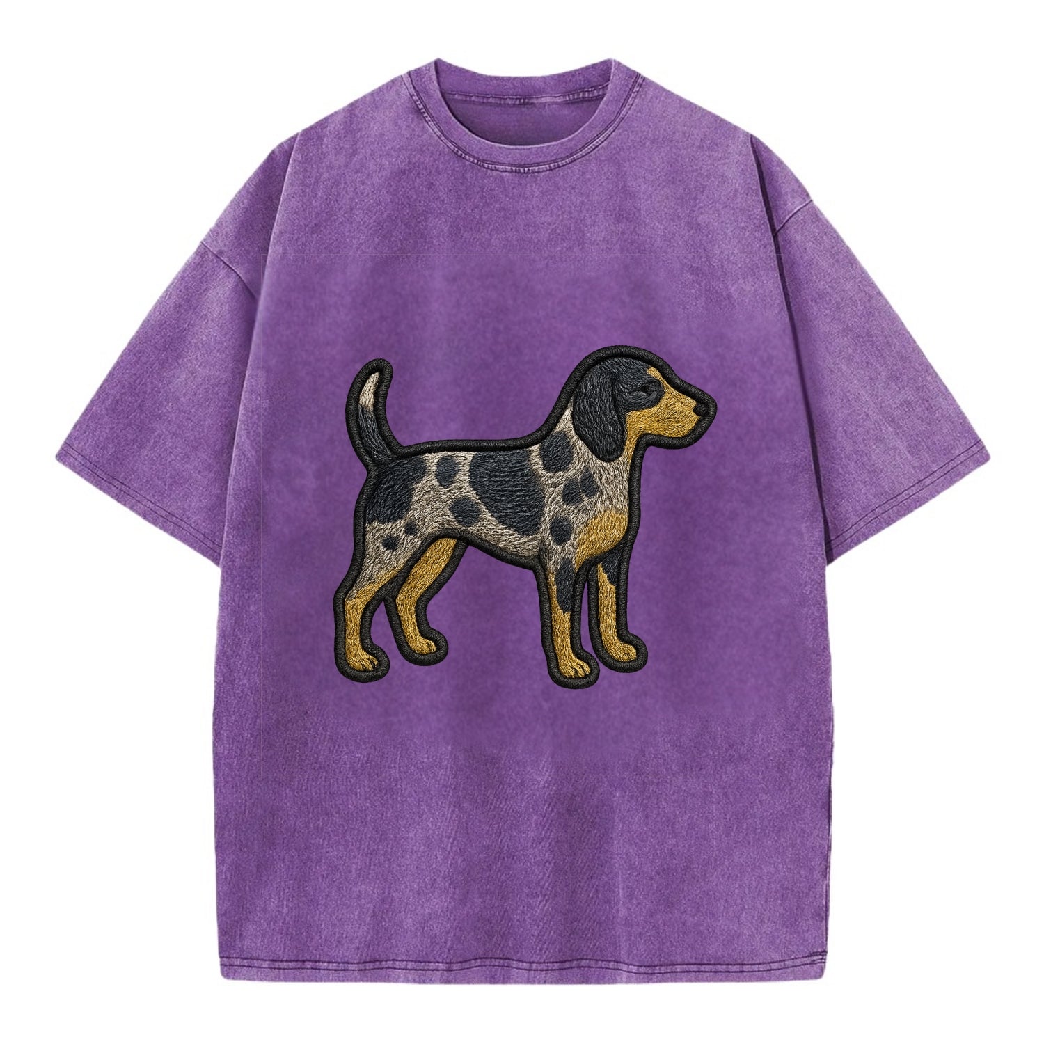 Bluetick Coonhound - Trendy spotted hound logo with prominent black border - Vintage T-shirt - Purple