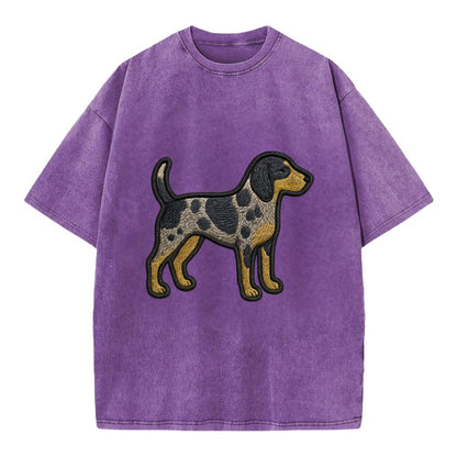 Bluetick Coonhound - Trendy spotted hound logo with prominent black border - Vintage T-shirt - Purple