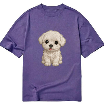 Baby Maltese Puppy - pure white silky coat, black button eyes, tiny nose, - Classic T-shirt - Purple