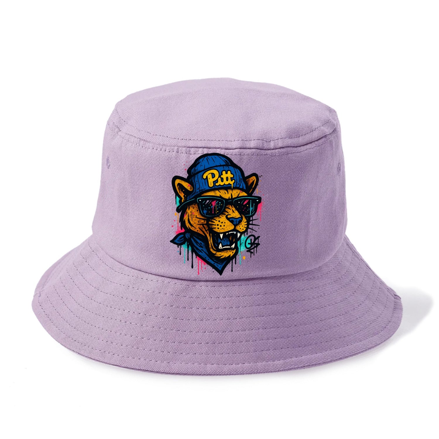 Pittsburgh Panther wearing Pitt beanie with script patch - Bucket Hat - Purple