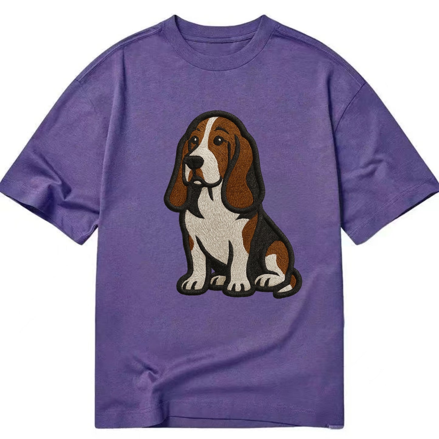 Basset Hound - Tri-color embroidered sit Classic T-shirt - Purple