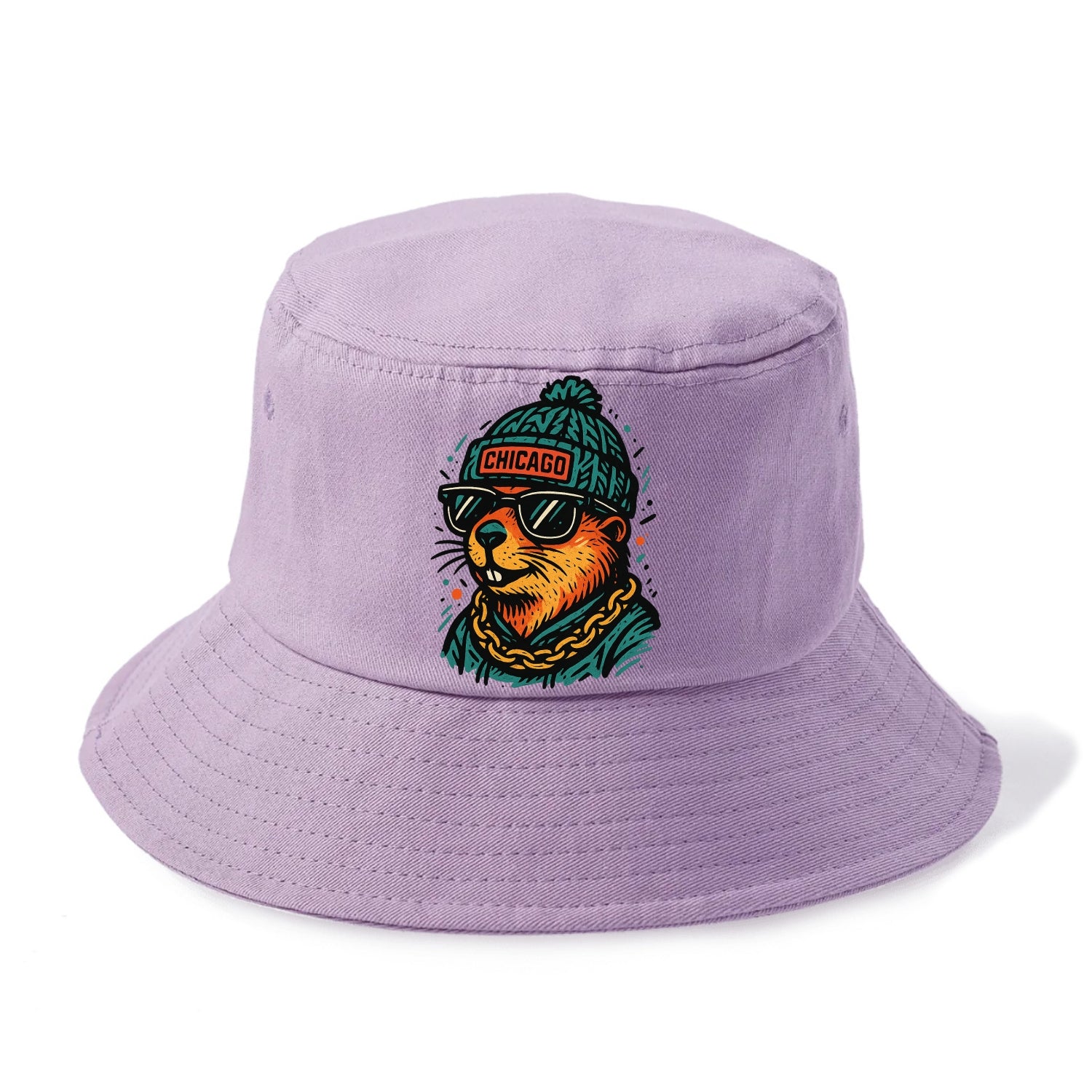 Illinois Prairie Dog wearing Chicago beanie with pom pom and wayfarer sunglasses - Bucket Hat - Purple