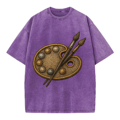Artist palette with brushes - painter emblem - Vintage T-shirt - Purple