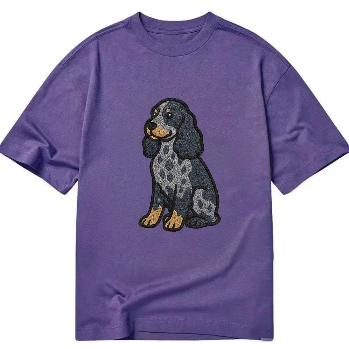 English Cocker Spaniel - Blue roan embroidered sitting pose - Classic T-shirt - Purple