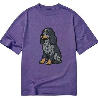 English Cocker Spaniel - Blue roan embroidered sitting pose - Classic T-shirt - Purple
