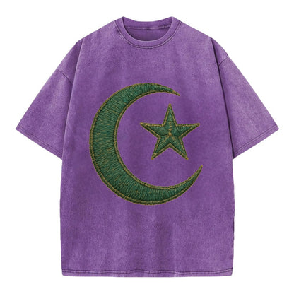 Crescent Moon and Star - Vintage T-shirt - Purple