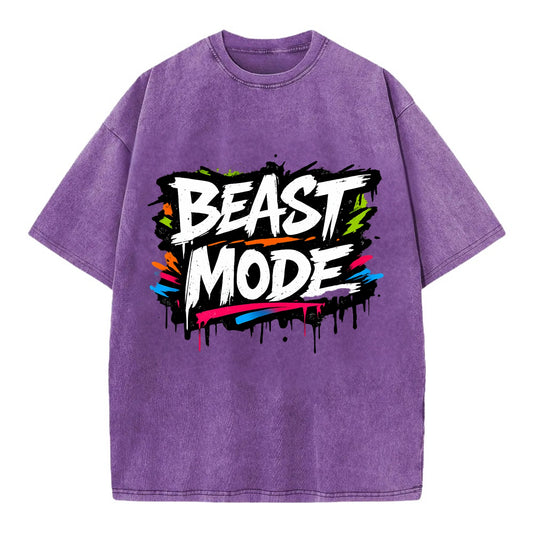 Bold typography design - "BEAST MODE" - intense workout, maximum effort - Vintage T-shirt - Purple