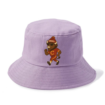 KC Bison wearing Chiefs beanie with arrowhead patch and wayfarer sunglasses - Bucket Hat - Purple
