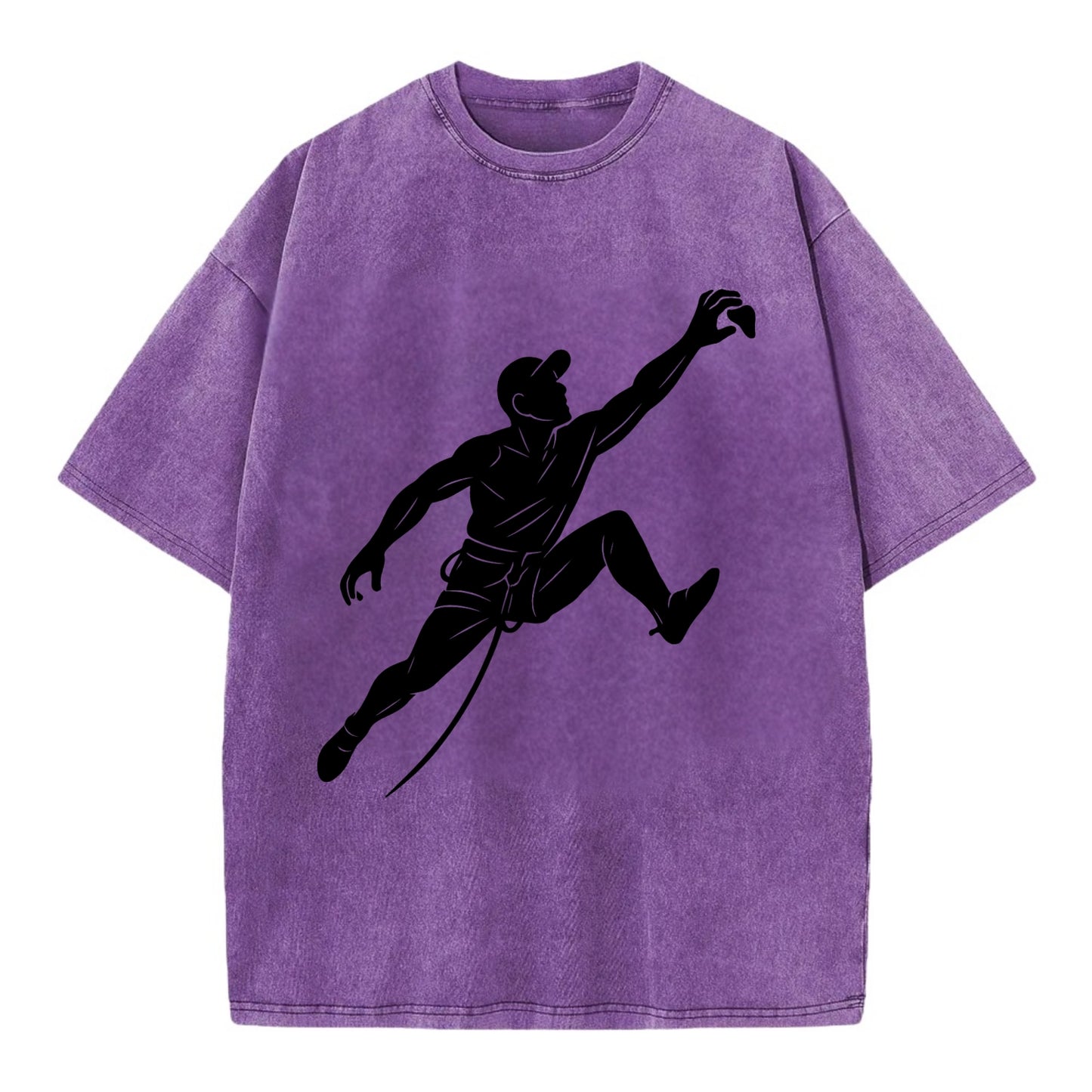 Rock wall climber reaching hold - Vintage T-shirt - Purple
