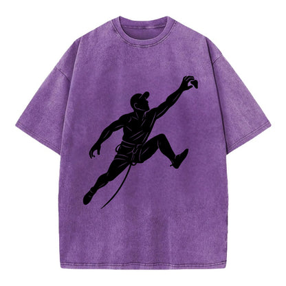 Rock wall climber reaching hold - Vintage T-shirt - Purple