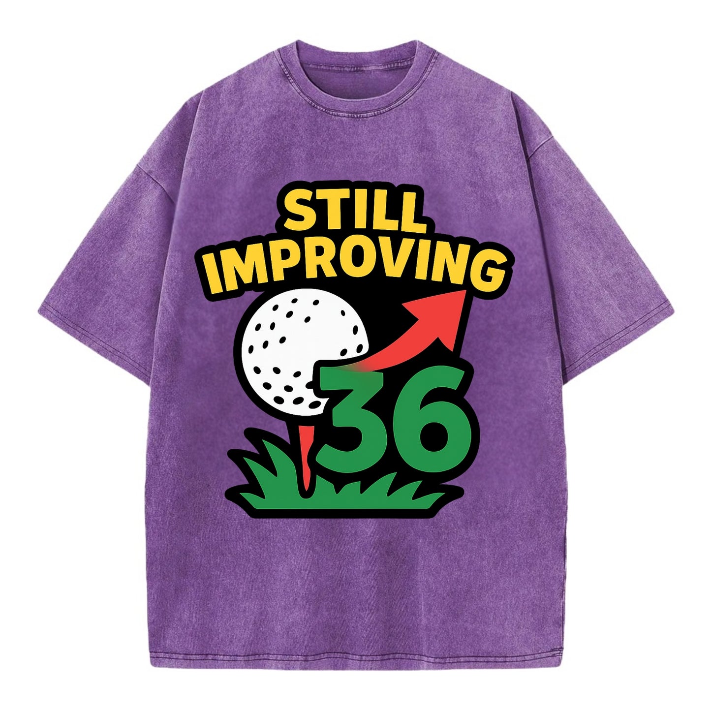 Handicap number getting higher with arrow - "Still Improving" - optimistic - Vintage T-shirt - Purple