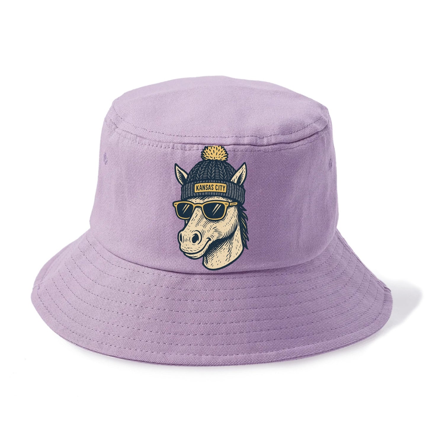 Missouri Mule wearing Kansas City beanie with pom pom and wayfarer sunglasses - Bucket Hat - Purple