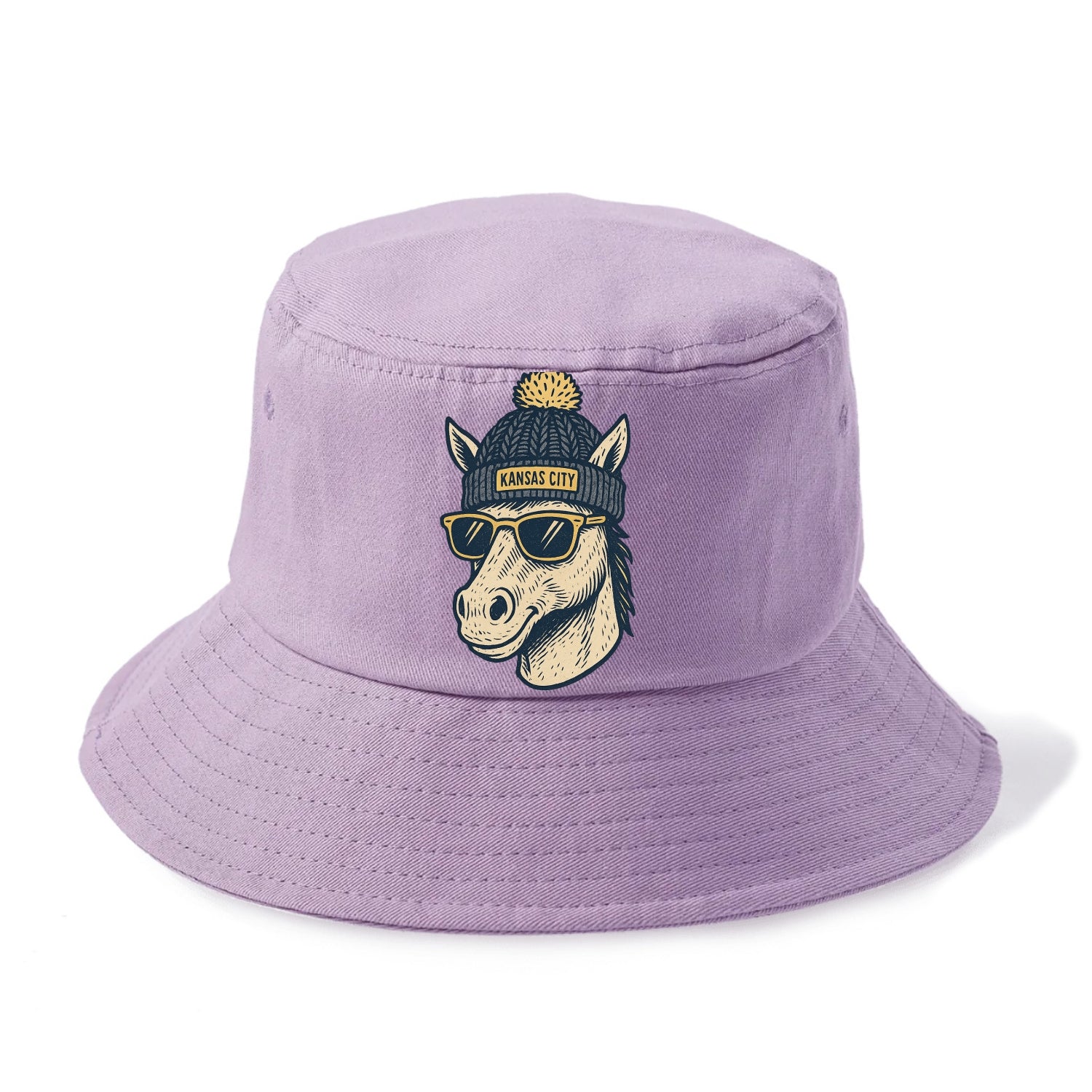 Missouri Mule wearing Kansas City beanie with pom pom and wayfarer sunglasses - Bucket Hat - Purple