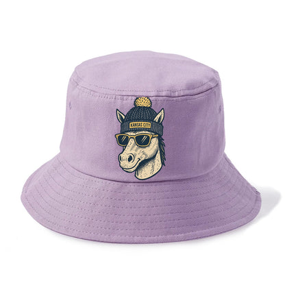 Missouri Mule wearing Kansas City beanie with pom pom and wayfarer sunglasses - Bucket Hat - Purple