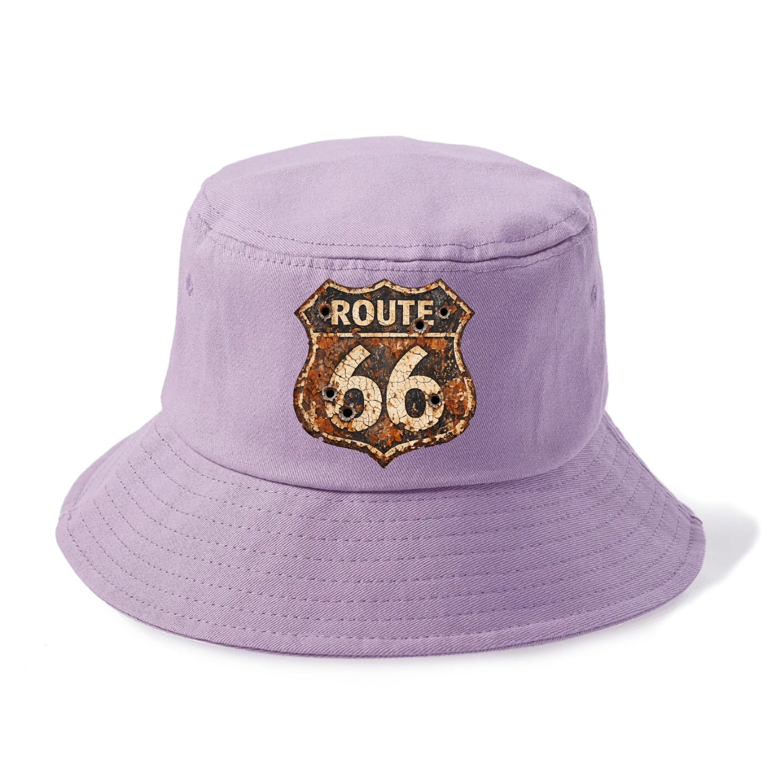 WEATHERED MARKER | Rust-aged Route 66 sign | Desert sun-bleached | Bullet holes - Bucket Hat - Purple