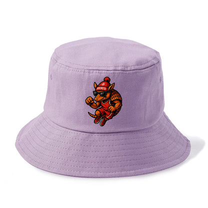 Houston Armadillo wearing Rockets red and silver beanie with rocket ship and wayfarer - Bucket Hat - Purple