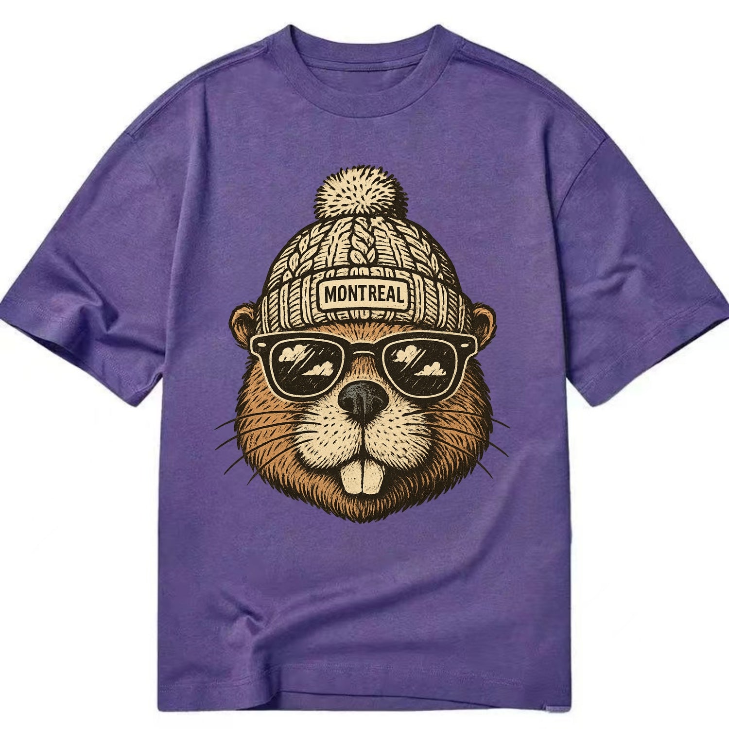 Montreal Beaver wearing Montreal beanie - Classic T-shirt - Purple