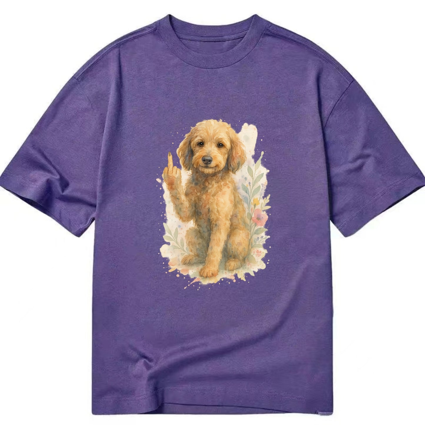 Labradoodle hypoallergenic with wavy coat, intelligent eyes, paw raised - Classic T-shirt - Purple
