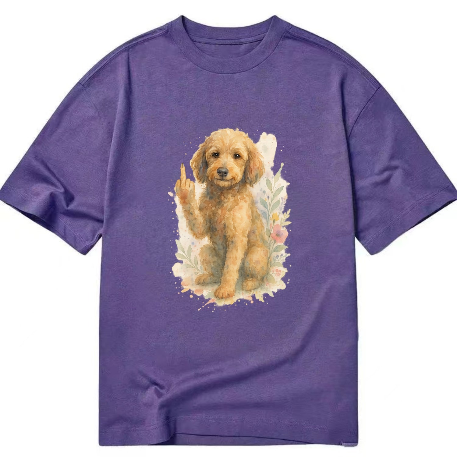 Labradoodle hypoallergenic with wavy coat, intelligent eyes, paw raised - Classic T-shirt - Purple
