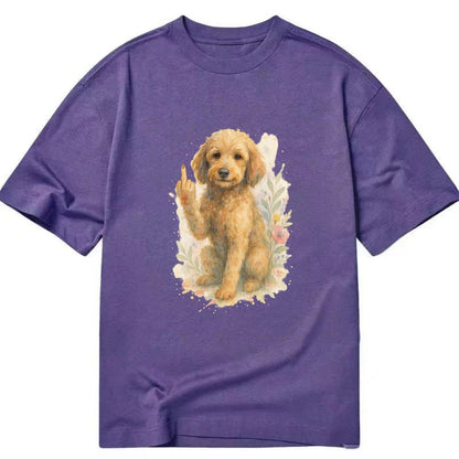 Labradoodle hypoallergenic with wavy coat, intelligent eyes, paw raised - Classic T-shirt - Purple