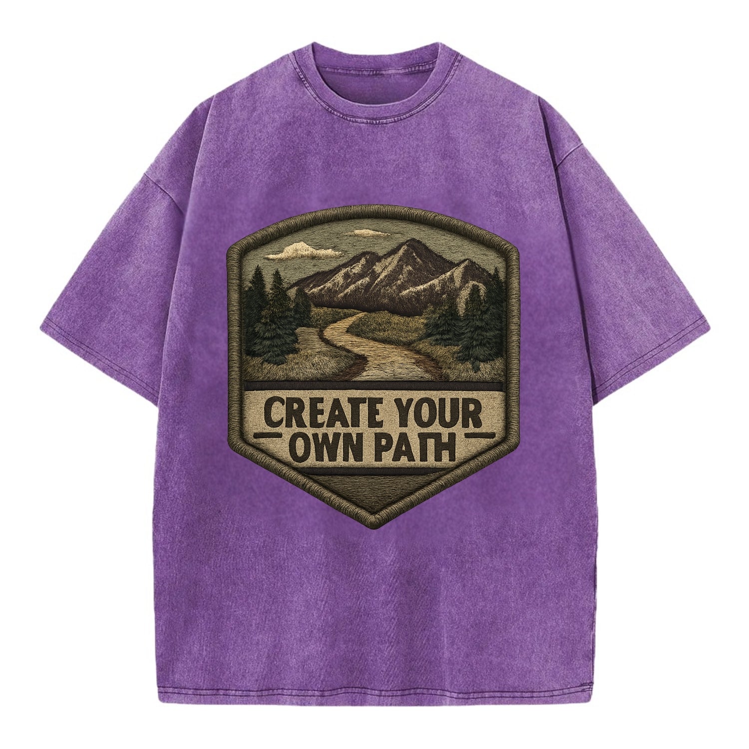 CREATE YOUR OWN PATH - trail with text in brown , independence - Vintage T-shirt - Purple