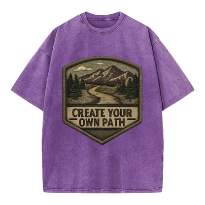 CREATE YOUR OWN PATH - trail with text in brown , independence - Vintage T-shirt - Purple