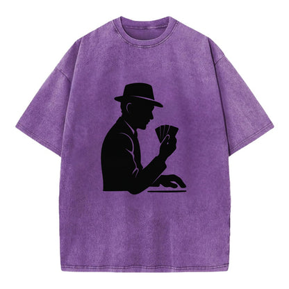 Poker player with cards close - Vintage T-shirt - Purple