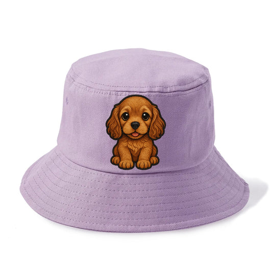 Baby Cocker Spaniel Puppy - long wavy ears, soulful eyes, silky coat, front-facing, - Bucket Hat - Purple