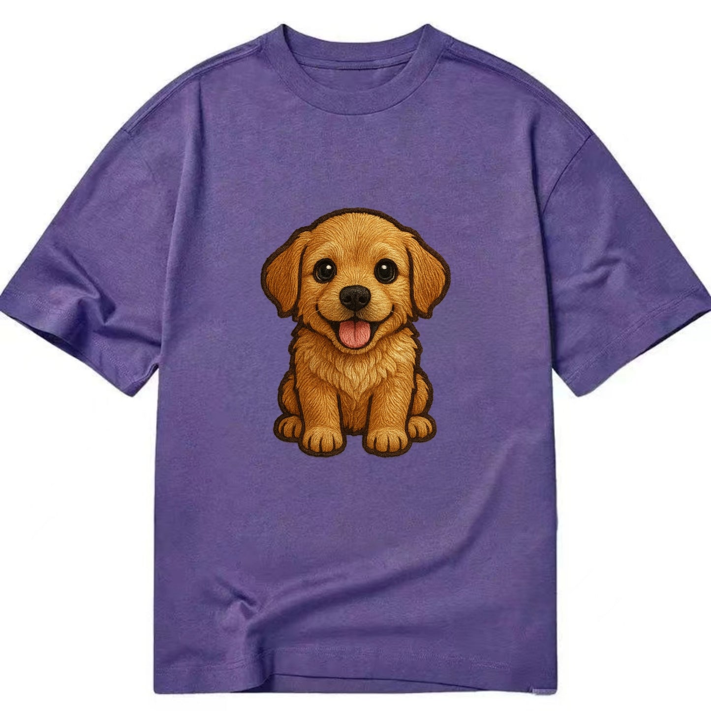 Baby Golden Retriever Puppy - fluffy golden fur, big brown eyes, pink tongue, - Classic T-shirt - Purple