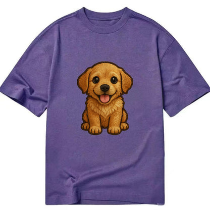 Baby Golden Retriever Puppy - fluffy golden fur, big brown eyes, pink tongue, - Classic T-shirt - Purple